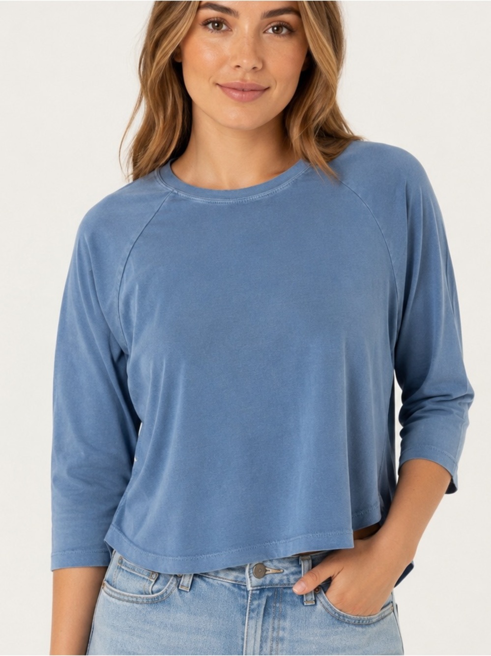 L*SPACE Mel Tee Women’s Blue 3/4 raglan Sleeve Top shirt blouse size small NWT